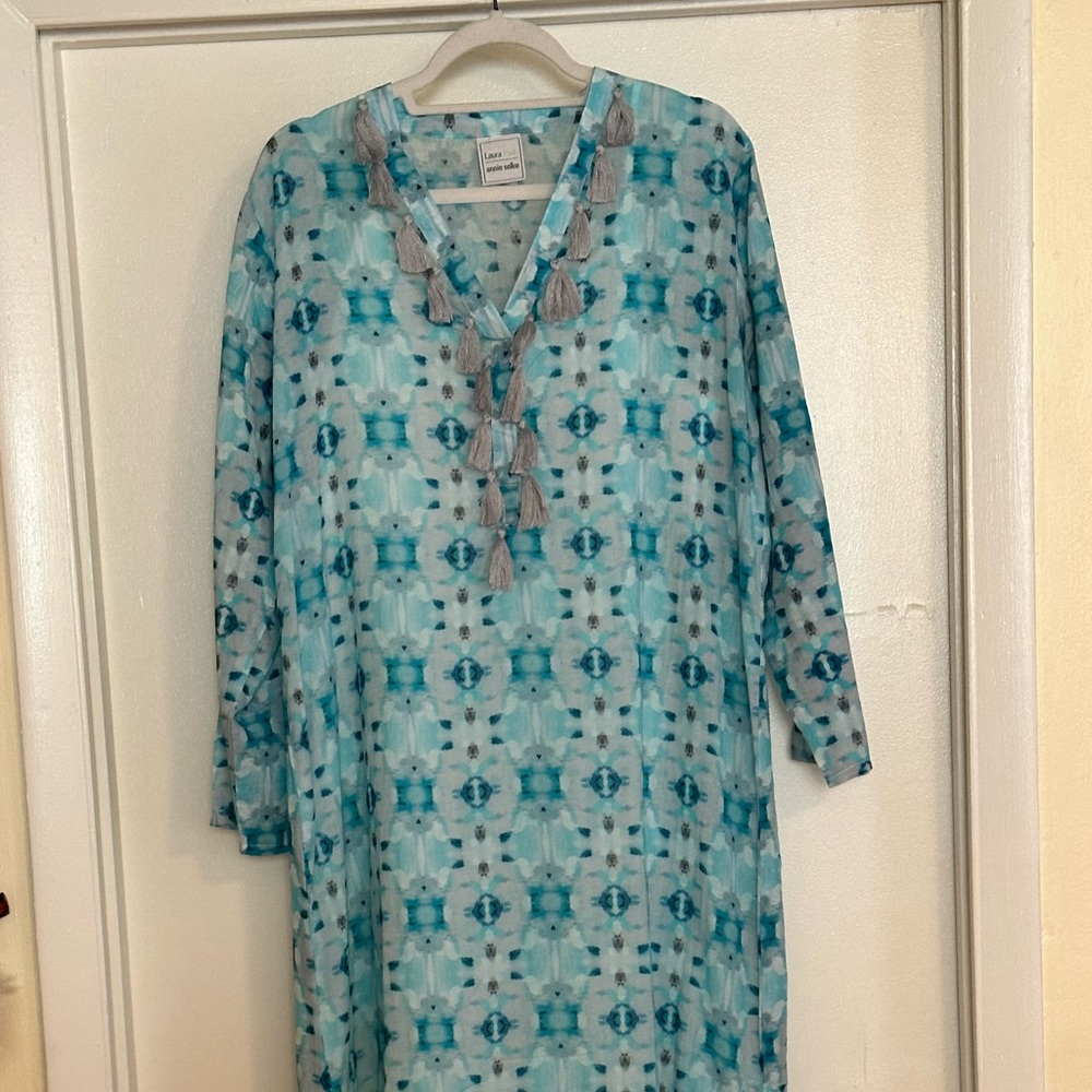 NWOT Laura Park for Annie Selke 100% cotton voile kaftan with slip and carry bag